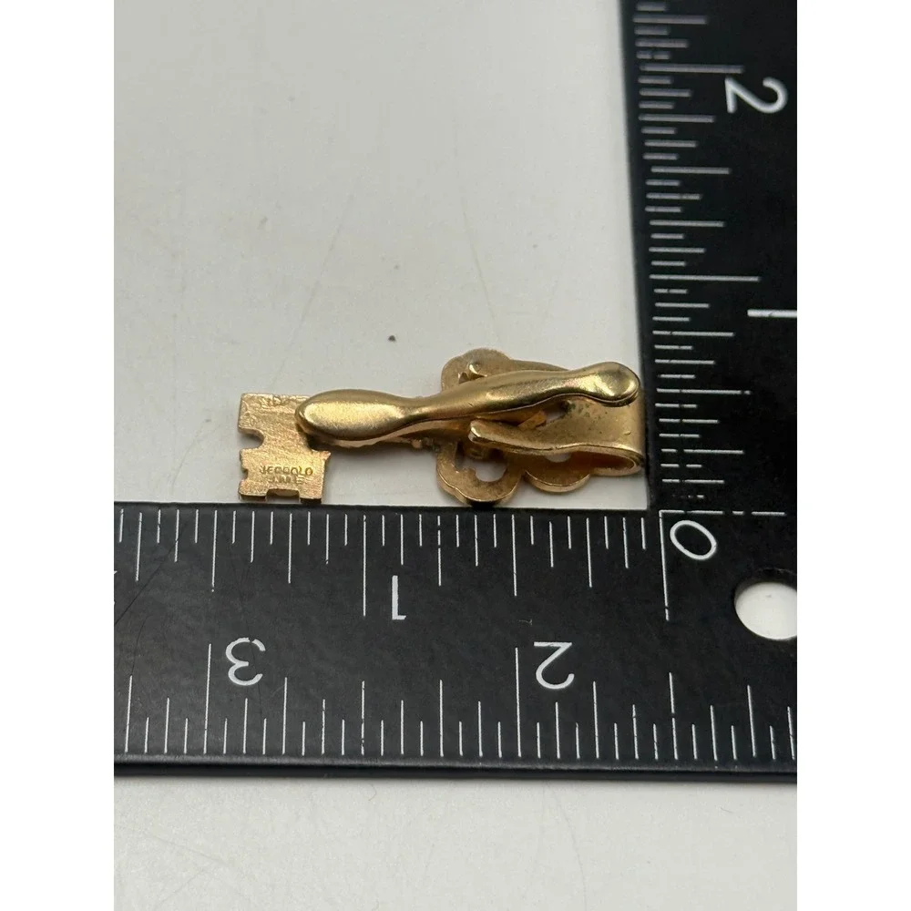 Vintage Jerrolo JMS Gold Tone Skeleton Key Tie Clip Ornate Victorian Style